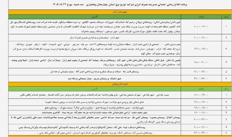 پایگاه خبری چاوش بام: 📸برنامه مدیریت مصرف انرژی شرکت توزیع برق استان چهارمحال و بختیاری_سه شنبه 27 مرداد ماه 1405@chavoshbam