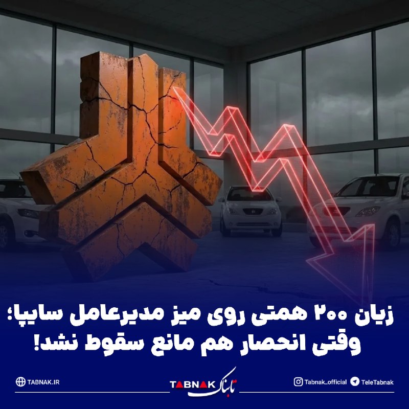 Tabnak | تابناک: 🔺زیان ۲۰۰ همتی روی میز مدیرعامل سایپا؛ وقتی انحصار هم مانع سقوط نشد!🔹سقوط تیراژ و صعود زیان؛ این خلاصه عملکرد سایپا در س