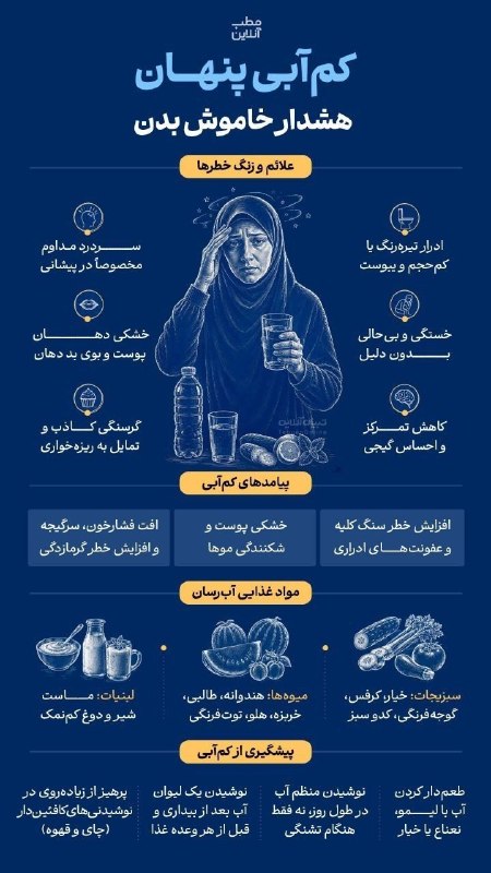 اخبار مشهد: 🔸کمآبی پنهان؛ هشدار خاموش بدن 🔹کمآبی همیشه با تشنگی شروع نمیشود؛ گاهی کاملاً بیصدا پیش میرود و با خستگی، بیحالی یا