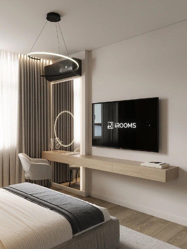 Оцените проект спальни и кабинета от 1 до 5 в комментариях Спальня - 14,5 кв.м Кабинет - 19,3 кв.м Дизайнер Наталья квартира70квм Узнать стоимость ... - изображение 1 - telegram, view, оцените