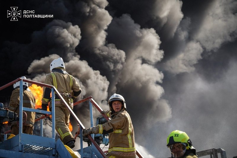 Three industrial enterprises caught fire following Russian strikes in the Poltava region, Ukraine reports