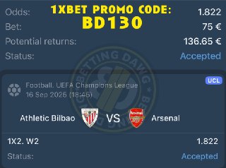 ⭐️Football. UEFA Champions League ⭐️Athletic Bilbao vs Arsenal ⭐️Arsenal to win ...