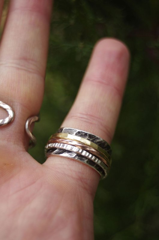 Кольцо спиннер из серебра, меди, латуни