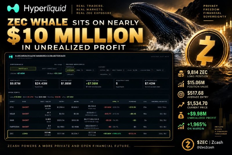 ZEC Whale Sits on Nearly $10M in Unrealized Profit