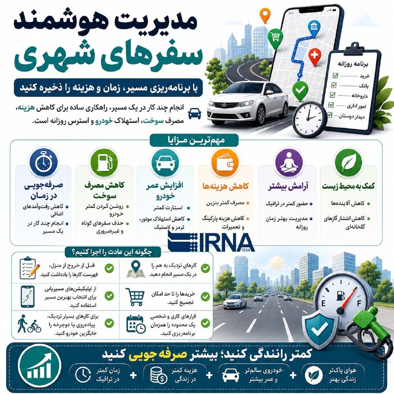 📋מידע IRNA ניהול חכם של טיולים עירוניים; חסוך כסף וזמן על ידי תכנון המסלול שלך