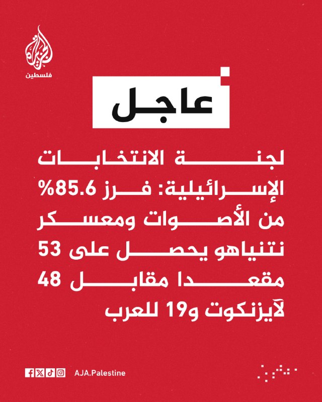 ועדת הבחירות הישראלית: 85.6% מהקולות נספרו ומחנה נתניהו זוכה ב-53 מושבים לעומת 48 לאייזנקוט ו-19 לערבים.