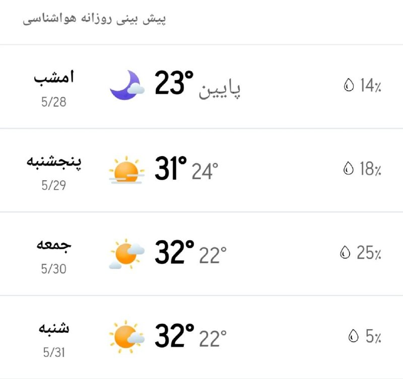 اخبار گیلان: ♦️پیش‌بینی وضع آب و هوای سه روز آینده مرکز استان‌🔹 ۲۴ ساعت اول (۱۴۰۵/۰۵/۲۹)🔹 ۲۴ ساعت دوم (۱۴۰۵/۰۵/۳۰)🔹 ۲۴ ساعت سوم (۱۴۰۵