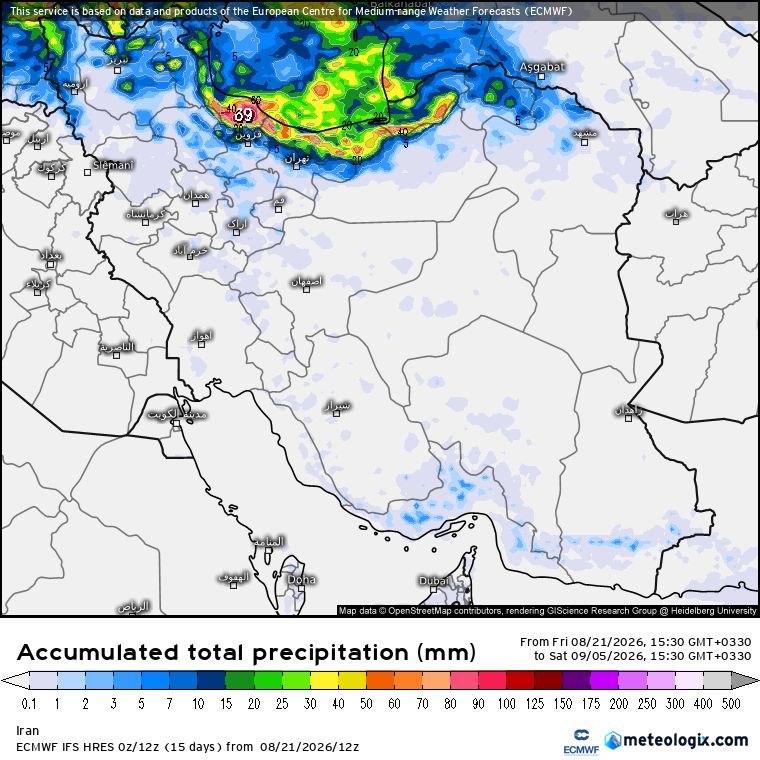 زمینی ها: پیش بینی بارش تا ۱۴ شهریور مدل ECMWF@iranihayezamin 🛰