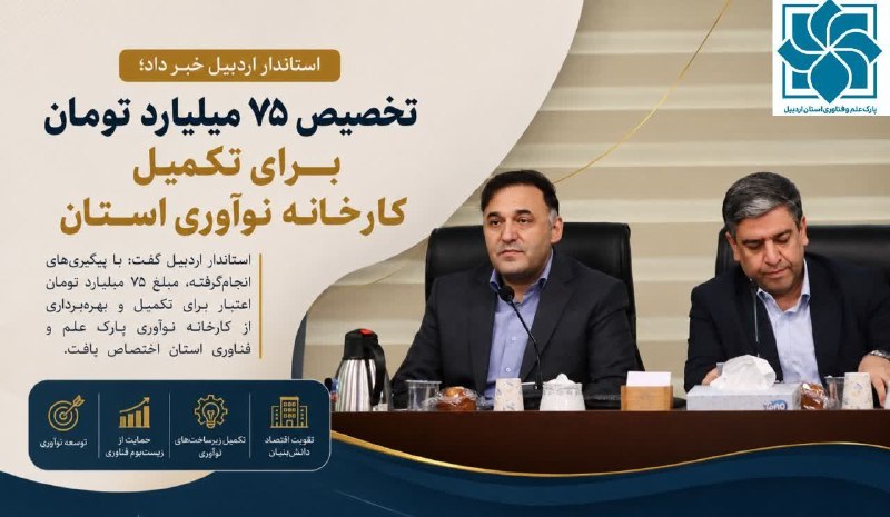 پارک علم و فناوری اردبیل: تخصیص ۷۵ میلیارد تومان برای تکمیل کارخانه نوآوری استان اردبیل