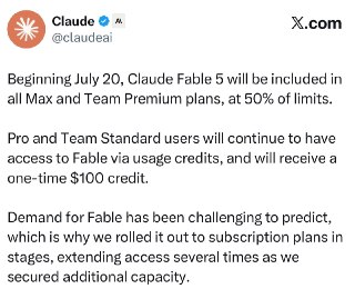 Anthropic Bundles Fable 5 Into Max and Team Premium at Half Quota