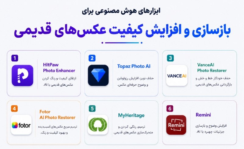 Quiz Games|کوییز گیمز: 🔥 ابزارهای هوش مصنوعی برای بازسازی و افزایش کیفیت عکس های قدیمی📌 اگر چند عکس قدیمی و بی کیفیت داری، این ابزارها میتونن ق