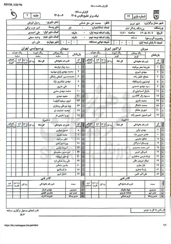 آفساید ۲۲: 🚜🇮🇷لیست بازی تراکتور و پرسپولیسساعت ۱۸:۳۰@offside22_ir