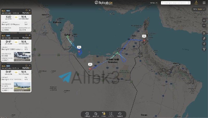 🇺🇸🇮🇷🇶🇦🇦🇪هواپیماهای سوخترسان آمریکایی از قطر و امارات به پرواز درمیآیند تا به هواپیماهایی که ایران ر…