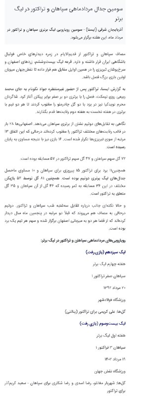 تیراختور/Tiracturclub: تمام گلزنان تقابلهای تیراختور و سپاهان در تاریخ لیگبرتر 🆔 @Tiraxturنگاهی به تقابلهای تیراختور و سپاهان در مردادماه🆔 @