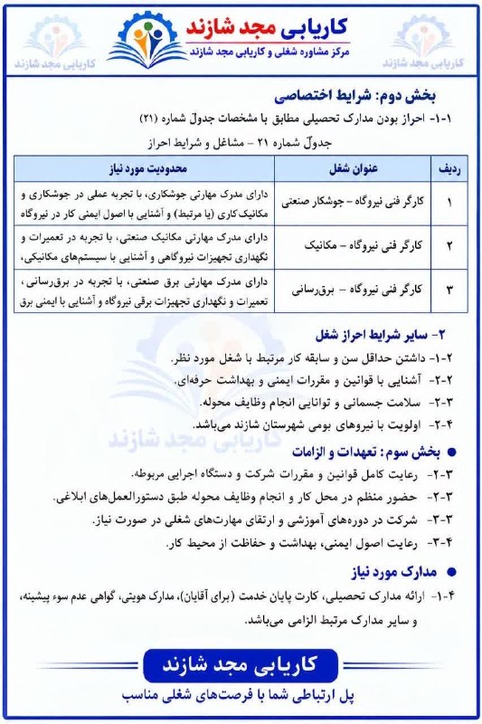 مجله خبری شهرستان شازند: #آگهی_همکاری⭕️آگهی بهکارگیری نیروی انسانی در شرکت مدیریت تولید برق شازند🔹 شرکت توسعه پردازان آرمان رسا، طرف قرارداد شرک