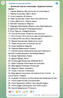 Организаторы «Большой книги» отредактировали длинный список премии, добавив в него роман Маргариты Симоньян «В начале было Слово — в конце будет Цифра».Первоначально в посте «Большой книги» в телеграм-канале было 29 участников длинного списка, Симоньян туд
