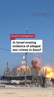 CBC's visual investigation uses satellite images showing the IDF clearing bombed Gaza neighborhoods with heavy machinery, then building military bases at the sites — while the bodies remain buried.