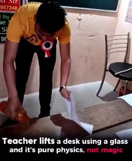 Physics teacher in India lifts up a bench with just two cups.Science and facts💡