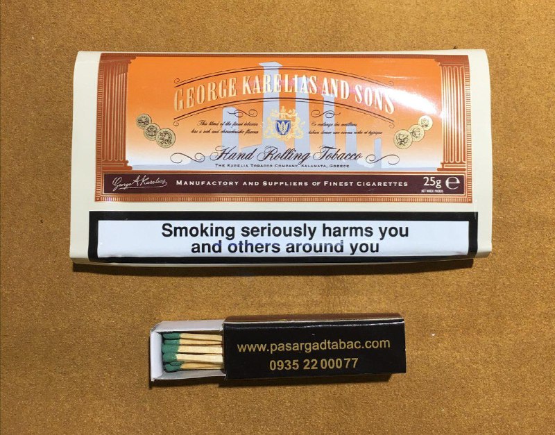 📜مقالات انجمن پیپ📚: 📦توتون سیگار پیچ جورج کارلیاس george karelias and sons hand rolling tobacco🔸▬▬▬▬▬▬▬▬▬🔸‏💬 توضیحات:توتون سیگار پیچ جورج کا