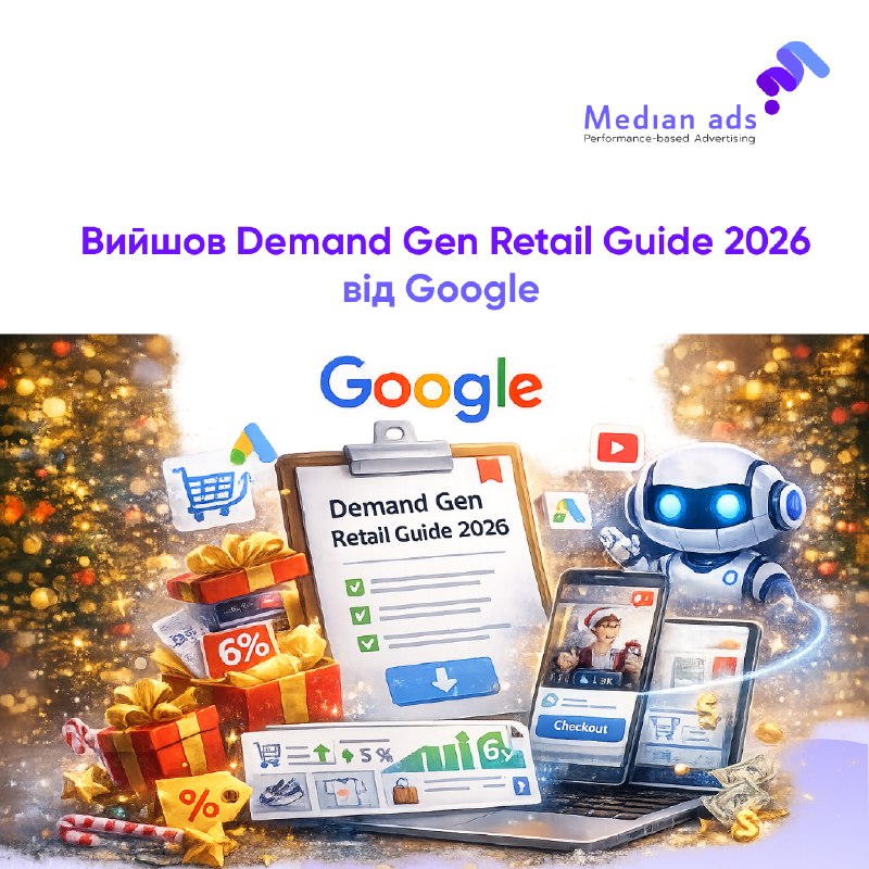 🛍 Готуй сани влітку — і святкові зимові кампанії теж.🎯 Google опублікував Demand Gen Retail Guide 2026 — зі свіжими рекомендаціями для e-commerce перед святковим сезоном.🔎 Що нового:• Checkout Links тепер доступні ще на 9 ринках. Вони ведуть користувача од