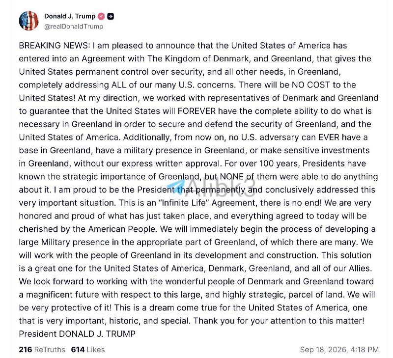 Trump announces an agreement with Denmark and Greenland that gives the United States permanent control over security in Al Jazeera.