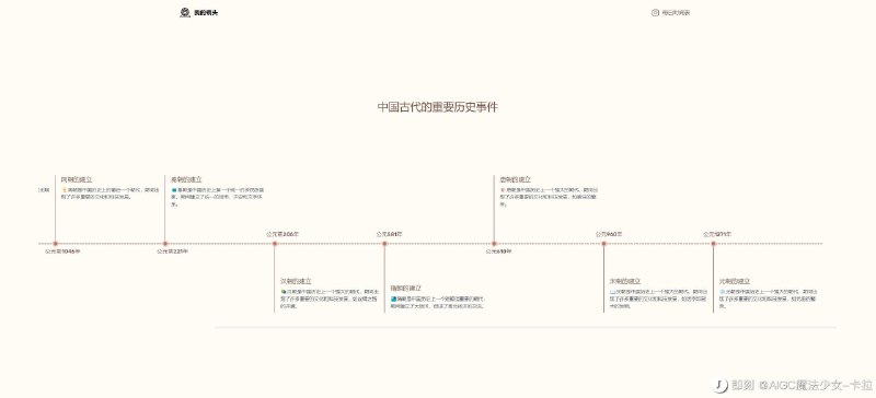这款工具很适合大家日常工作学习各类事项梳理👇AI 时间线生成工具这款时间线生成AI工具完全免费登录，只需要输入你想要了解的主题，AI 就会自动生成这个主题的时间线，每个节点都会有详细的信息介绍