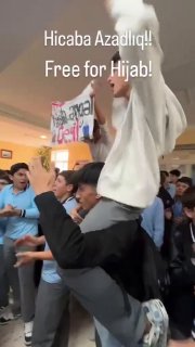 An interesting method of protesting school students against the law banning active girls from entering educational centers in Azerbaijan.