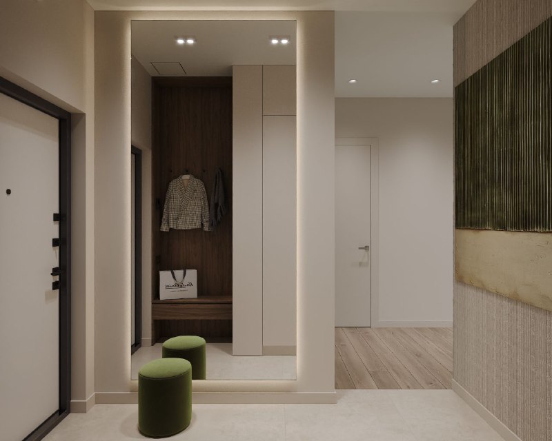 Дизайн проект квартиры 92,8 кв.м Сдержанная современная кухня гостиная 26,1 кв.м спокойная нейтральная палитра, тёплая атмосфера и продуманное зони... - изображение 7 - проект, telegram, view