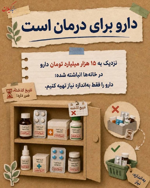 اخبار گیلان: ♦️دارو برای درمان است، نه برای ماندن گوشه کابینت تا تاریخش بگذرد.🔹با خرید به‌اندازه نیاز، مصرف طبق نسخه و بررسی تاریخ ان