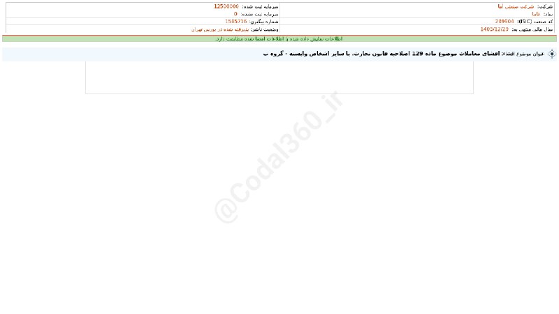 کدال۳۶۰: #فاما#افشای_اطلاعات_بااهمیت - (افشای معاملات موضوع ماده 129 اصلاحیه قانون تجارت، یا سایر اشخاص وابسته - گروه ب) منتهی به