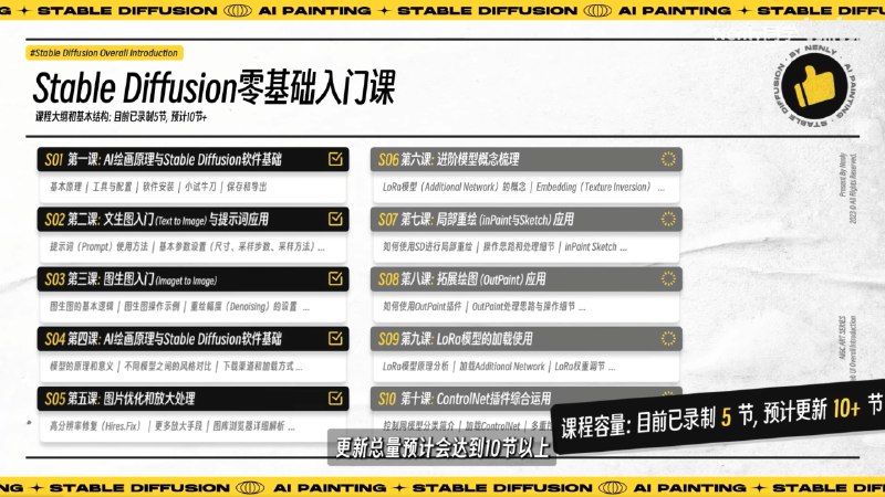 本来想整理一份 Stable Diffusion 的教程学习清单，但整理的时候发现了一个宝藏UP主 —— Nenly同学，真的，看他就够了
