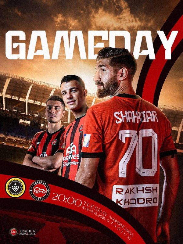 فوتبالی | Footballi.net: پوستر روز بازی تراکتور برای دیدار مقابل سپاهان⚽️ سپاهان🆚 تراکتور ⚽️🕐 ساعت ۲۰:۰۰🟠 هفته دوم #لیگ_برتر ⚽️ @FootballiApp