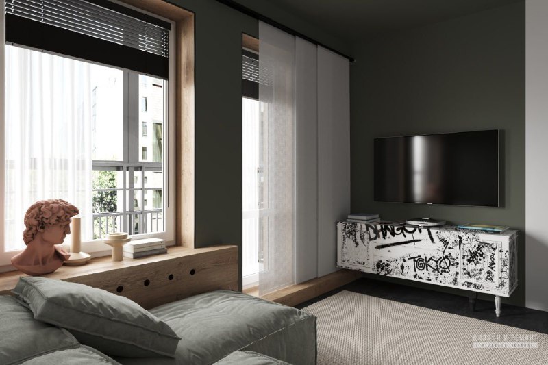 Квартира - студия 23 м в для молодой пары Помимо общих задач к жилью, требовалась рабочая зона для двоих без доступа прямого света. Высота потолка ... - изображение 4 - дизайн, квартира, студия