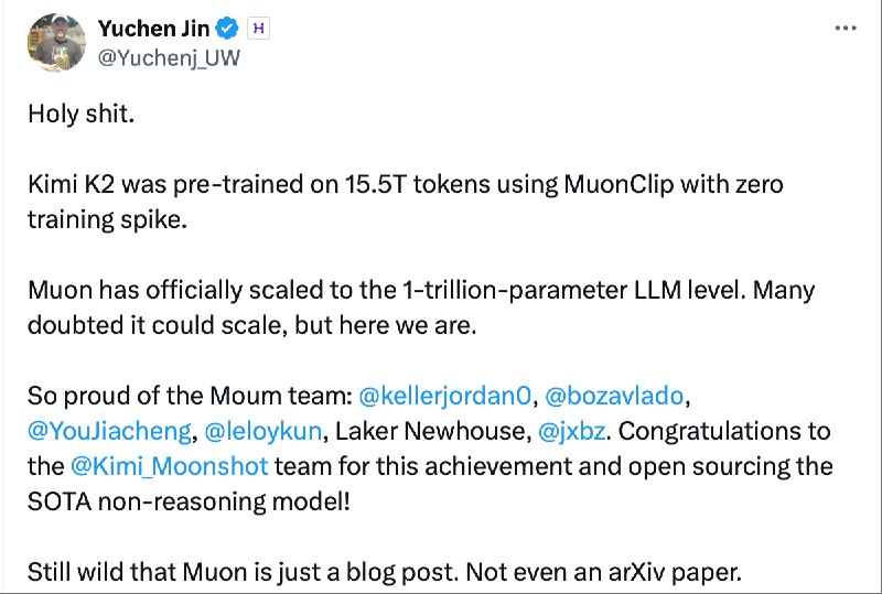 昨晚 Kimi K2 开源还有一个对于 LLM 训练非常重要的启发