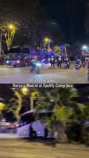 הרגע שבו האוטובוס של ברצלונה וריאל מדריד הגיע לאצטדיון נואו קאמפ