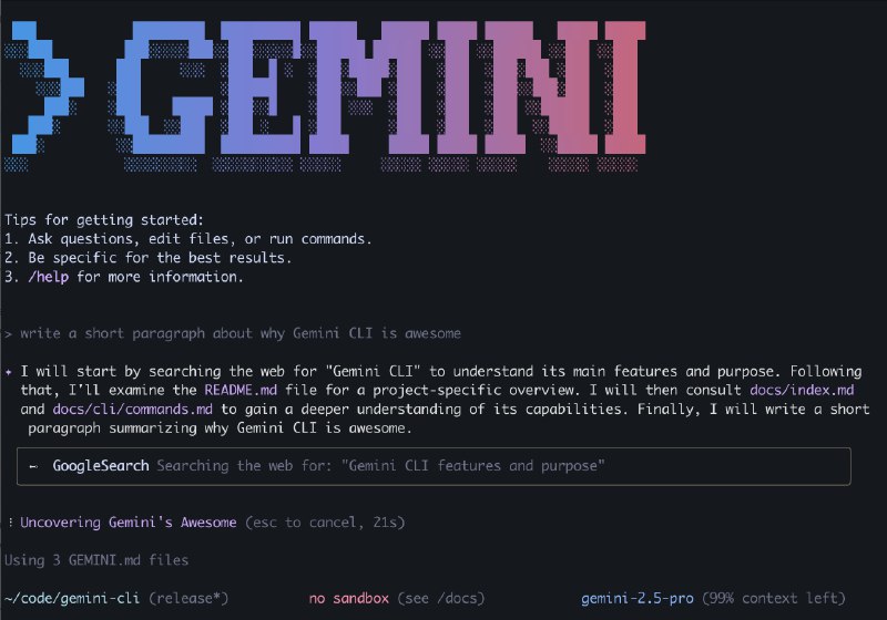 我去！ 朋友们不用眼馋 Claude Code 了Gemini 也发布了类似的 AI 编程产品 Gemini Cli - 开源命令行 AI 工具而且个人谷歌账号登录就能免费用！这里下载：