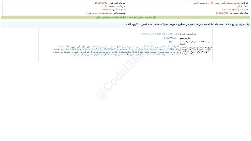 کدال۳۶۰: #تاپیکو#افشای_اطلاعات_بااهمیت - (تصمیمات با اهمیت برای ناشر در مجامع عمومی شرکت های تحت کنترل - گروه الف) منتهی به سال م