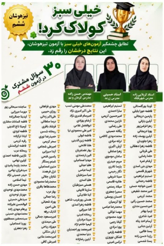 هفته نامه طلوع بم: 🏆 دانش آموزان خیلی سبزی کولاک کردند! 💚وقتی تمرین و تلاش، با یک انتخاب درست همراه میشه، نتیجهاش میشه این همه موفقیت در