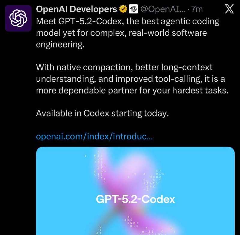 OpenAI released GPT-5.2-Codex 🤖OpenAI released GPT-5.2-Codex 🤖