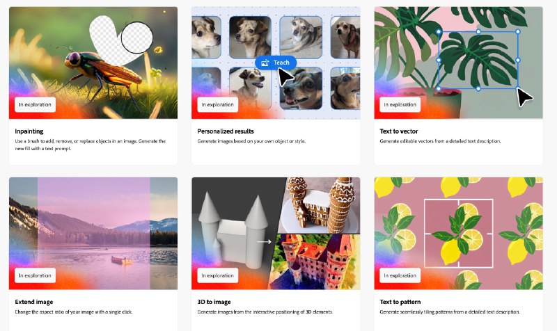 就在刚刚 Adobe 发布了自己的生成式设计工具 beta 版本的内测链接，同时还将在北京时间凌晨 4 点召开发布会，看了下官方公布的能力，算是对目前图片编辑相关生成能力的集大成了，我按照图片的生成方式、生成格式、细节优化、特殊效果这四个大类将官网上露出了能力进行了分类，具体如下 