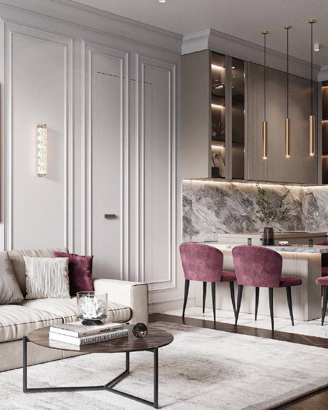 Кухня-гостиная Беж и винный цвета Дизайн Юлия Яковенко - изображение 1 - кухня, гостиная, беж