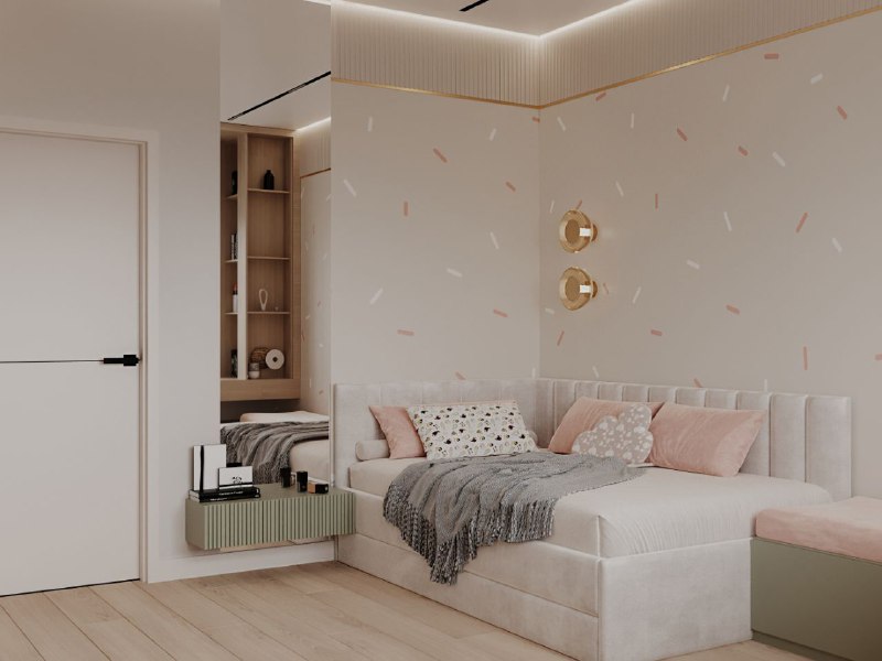 Две детские 14,9 и 14, 1 кв.м комнаты и кабинет 14,3 кв.м из проекта домвсочи 1 - лаконичная и уютная мягкий мятный диван кровать и тёплая деревянн... - изображение 7 - кабинет, планировка, telegram