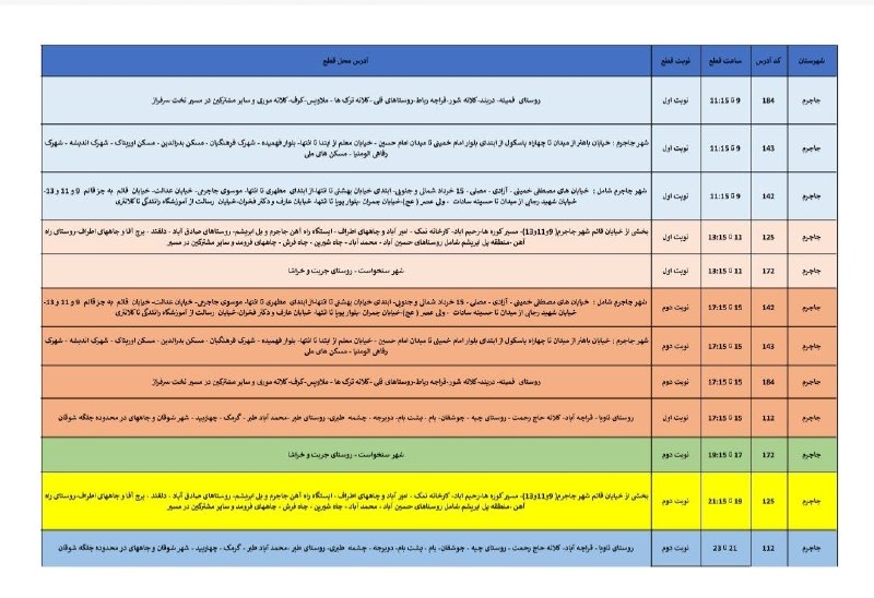 اخبار جاجرم: 💢برنامه احتمالی قطع برق روز بیست و هفتم مردادماه شهرستان جاجرم〰️〰️〰️〰️〰️〰️〰️〰️از صبر و شکیبایی شما سپاسگزاریم.برای مشاهد
