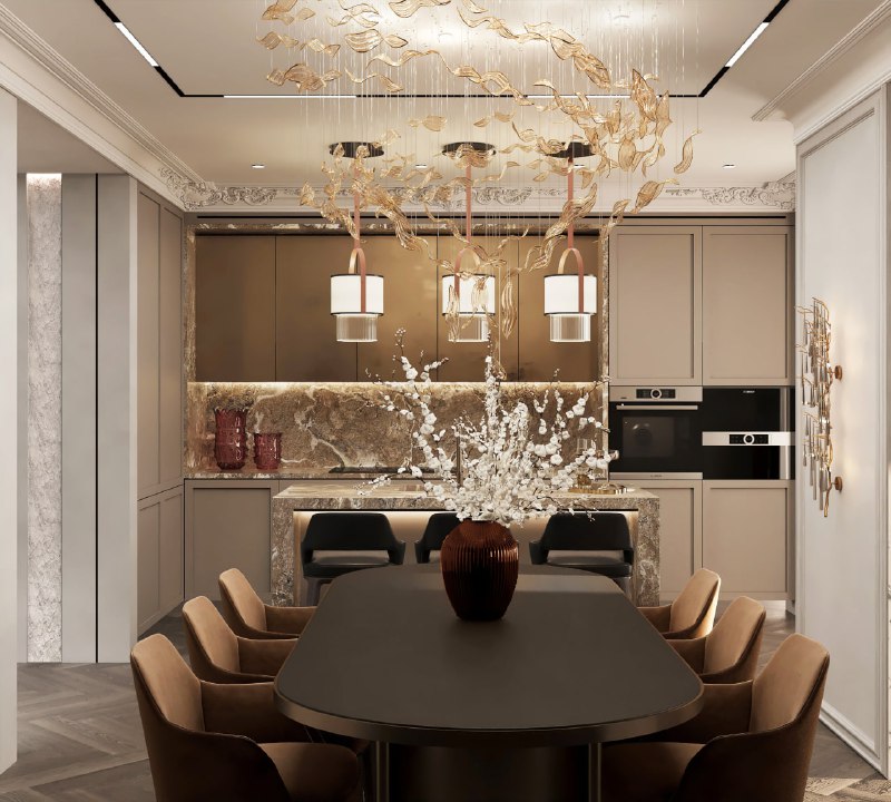 Дизайн интерьера кухни, коттеджный посёлок Довиль, дом 480 м2 Представьте кухню, где каждая деталь создаёт атмосферу утончённого комфорта и безупре... - изображение 1 - интерьера, довиль, создаёт