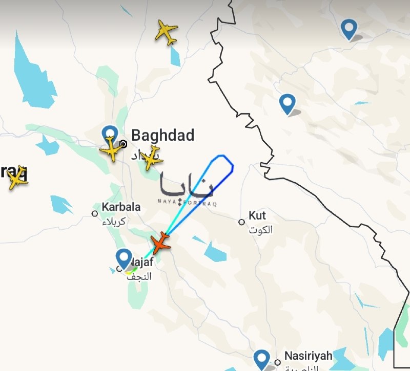 🇮🇶🇮🇷🚨 דקות לאחר ההמראה, מטוס חזר לשדה התעופה של נג'ף לפני שנכנס למרחב האווירי של איראן.