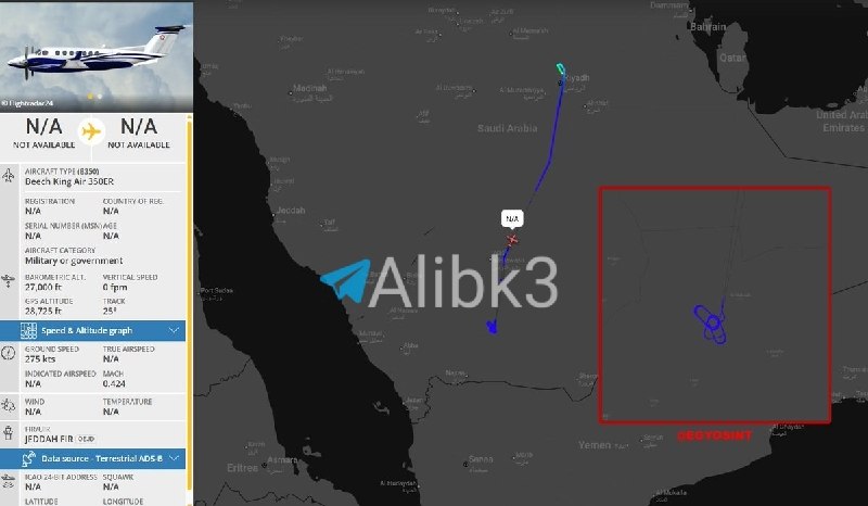 מטוס סעודי מבצע משימת ריגול ליד הגבול עם צפון תימן.