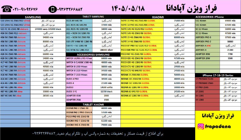 FVA: لیست قیمت 1405/05/18برای قیمت همکار و تخفیف در واتس اپ و تلگرام پیام بدهید:✅09363266882☎️021-91092676در اینستاگرام هم ما