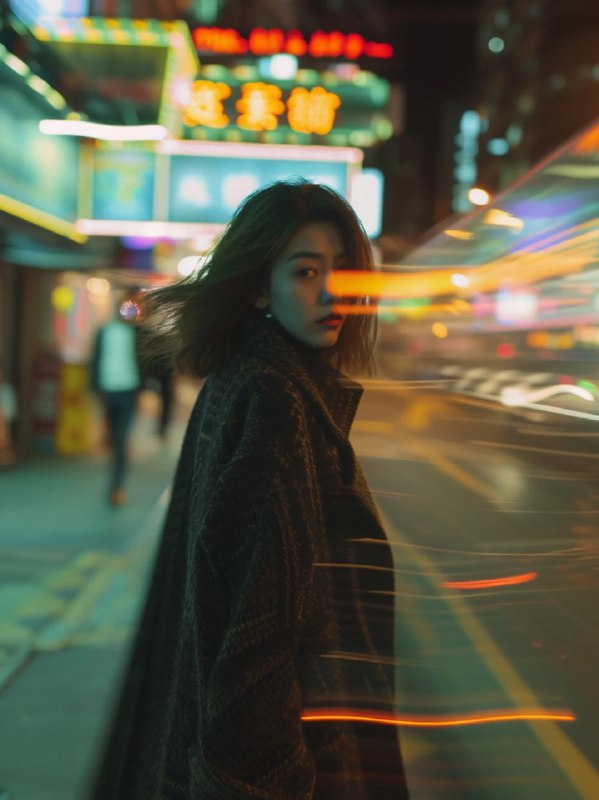 fashion, Wong Kar Wai style, slow shutter, night, cinematic, lonely, street, photography, 8K, hyper realistic, super detailed, hong kong art movie, windy, motion blur by yanfotofashion, Wong Kar Wai style, slow shutter, night, cinematic, lonely, street, photography, 8K, hyper realistic, super detailed, hong kong art movie, windy, motion blur by yanfoto