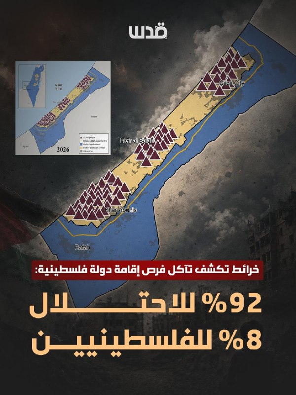 מפות חושפות את שחיקת ההזדמנויות להקמת מדינה פלסטינית: 92% לכיבוש, 8% לפלסטינים.