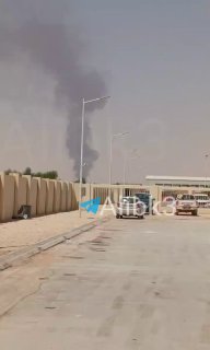 Now exclusive scenes of plumes of smoke rising from Khalid International Airport in Riyadh.